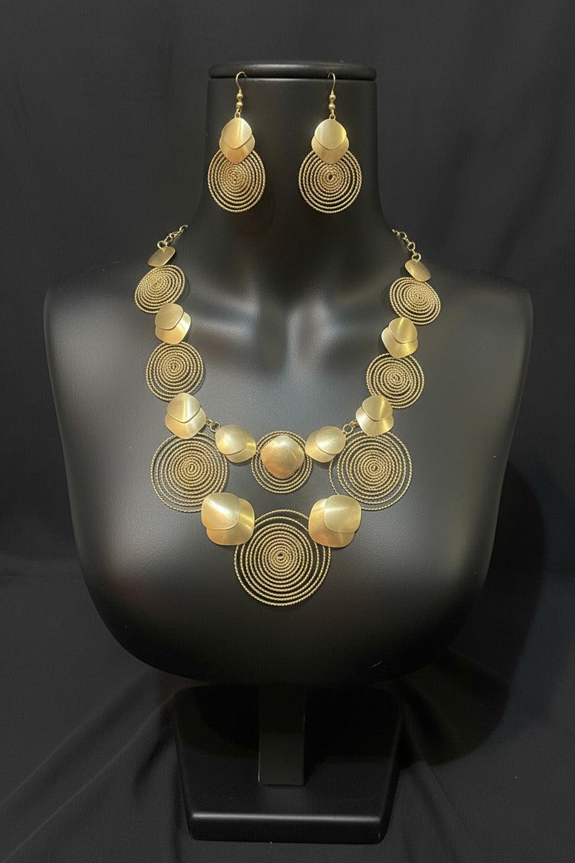 Bentix Brazilian Circular gold and silver plated jewellery set with necklaces, bangles, rings, and earrings