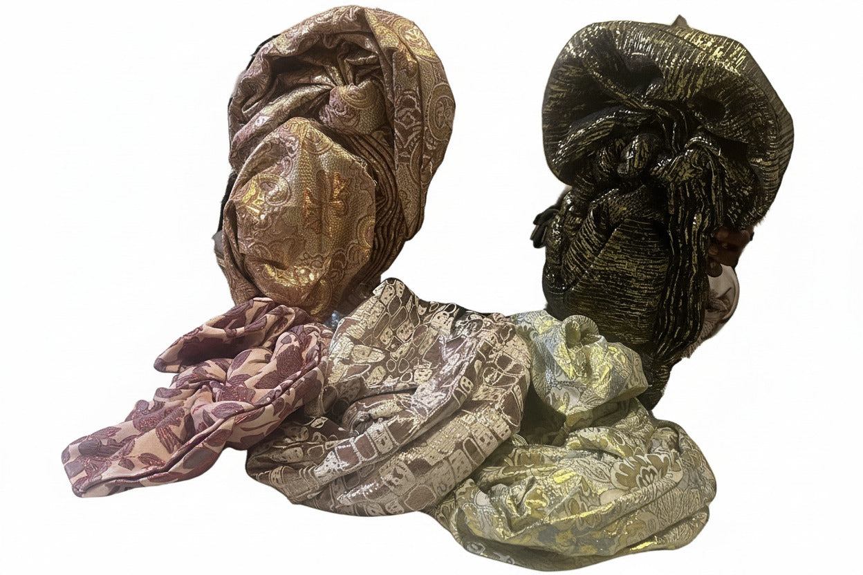 Nigerian Auto-Gele silver glittery headtie for traditional celebrations