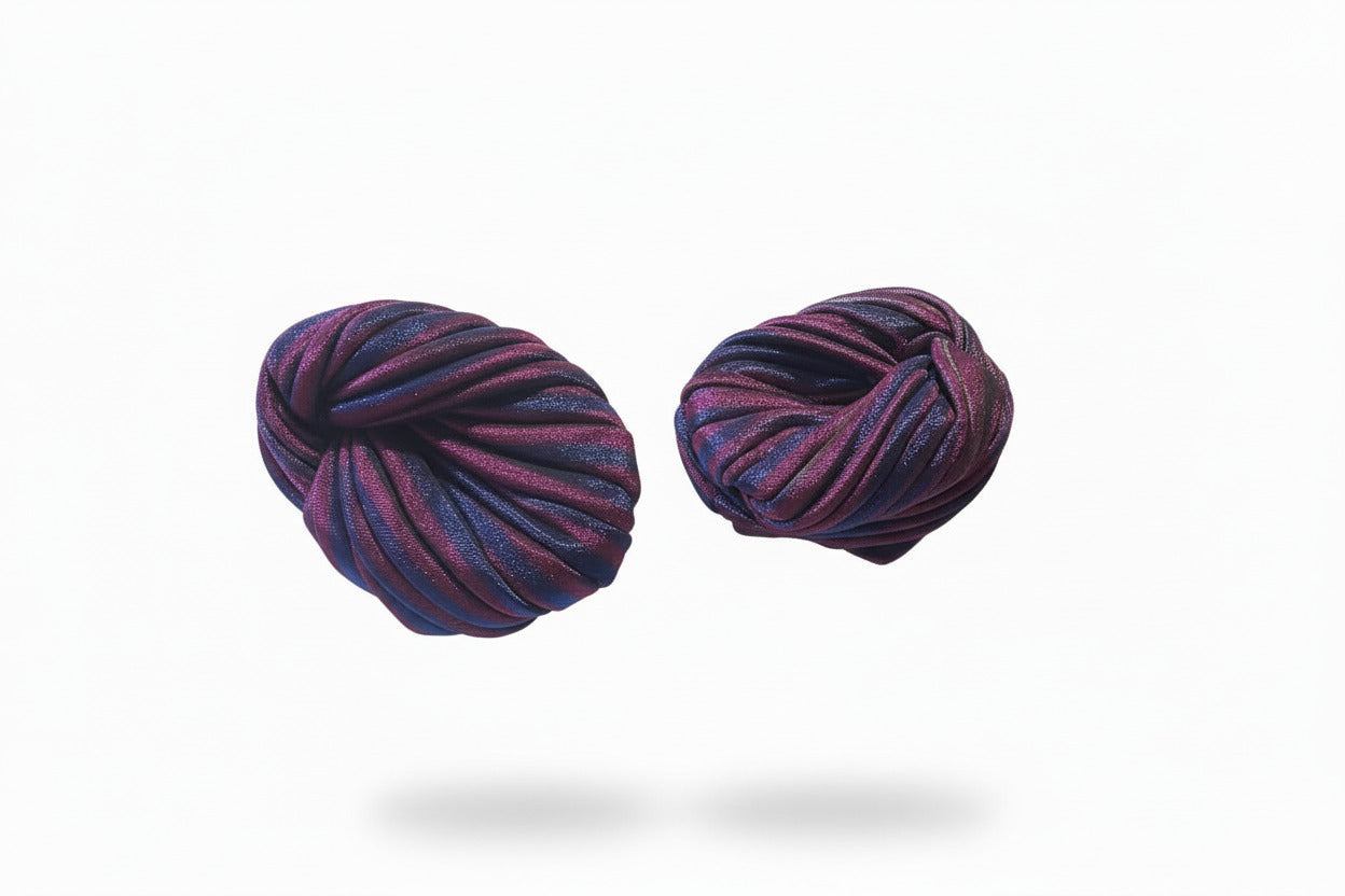 Nigerian turban with purple and white stripes showcasing traditional Auto-Gele headtie design for formal celebrations