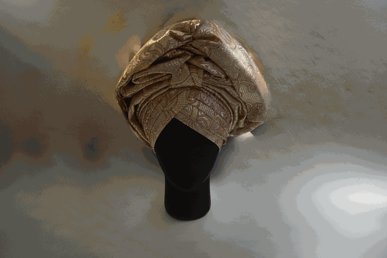 Nigerian Auto-Gele traditional damask headtie for formal celebrations