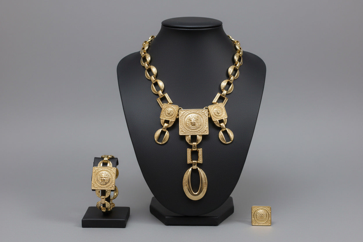 Gold, Silver and Rose-Gold jewelry set including a bracelet, ring and earrings