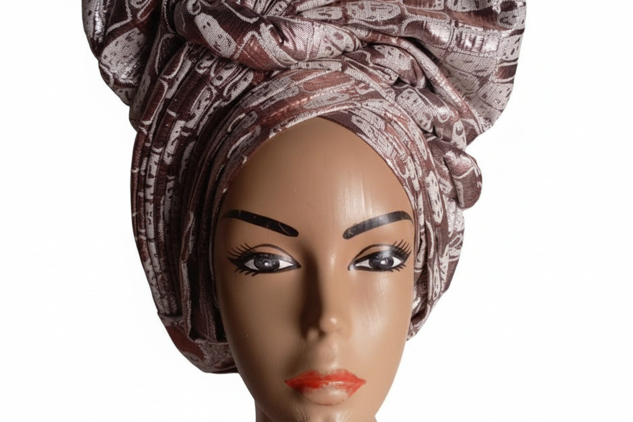 Nigerian Auto-Gele with Silver glittery headtie