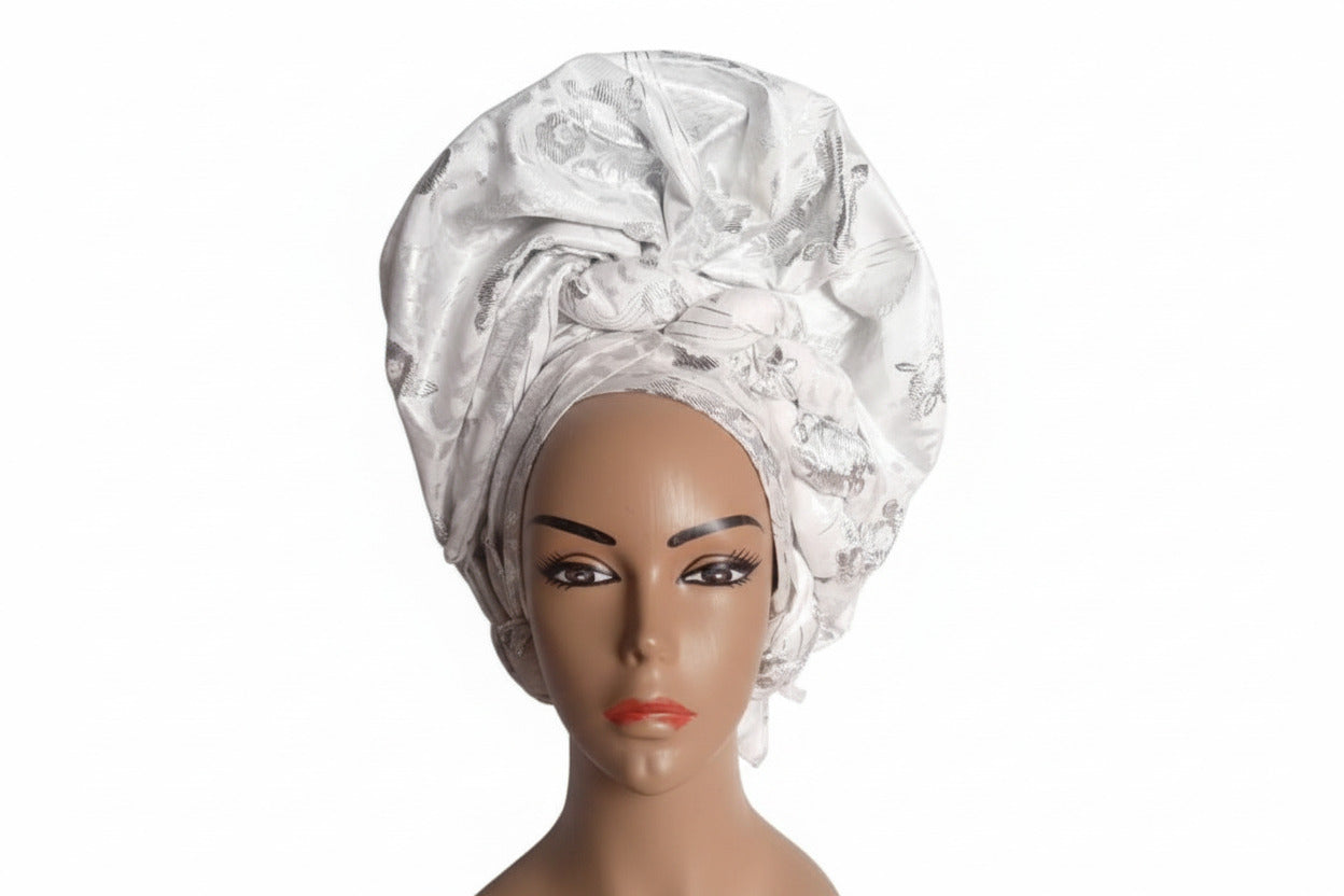 Nigerian Auto-Gele with Silver glittery headtie