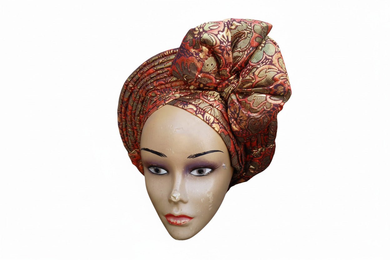 Nigerian Auto-Gele headtie with front bow pattern for traditional celebrations